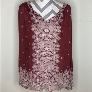 Lucky Brand Maroon and Cream Blouse